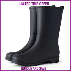 Waterproof Mid Calf Rain Boots Slip On Rubber Garden Shoes Women's